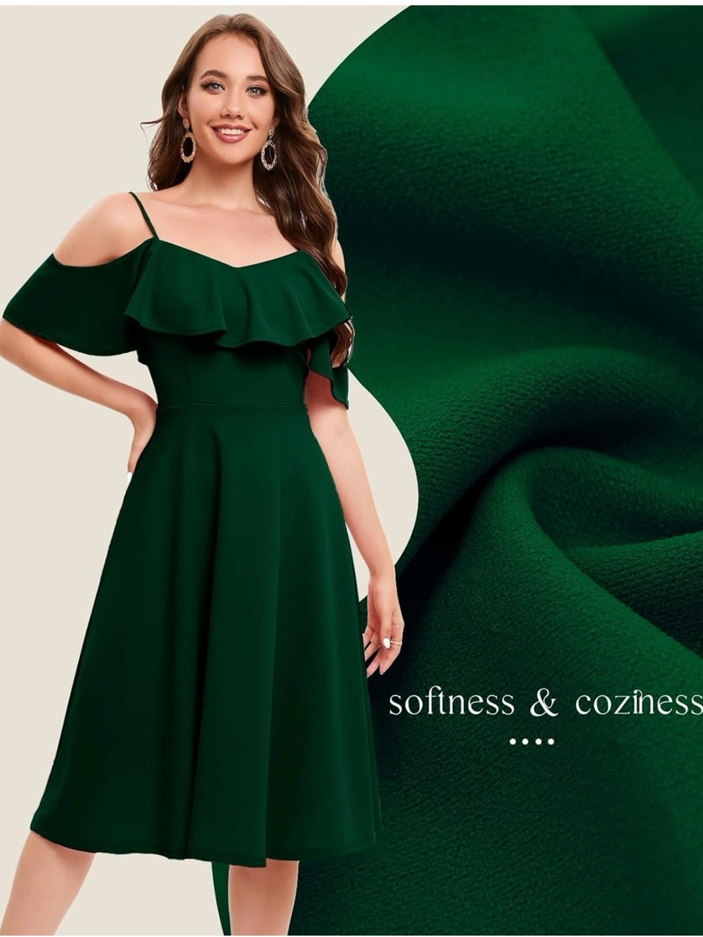 Bbonlinedress Green Off-the-Shoulder Ruffle Cocktail Midi Dress - Picture 4 of 12
